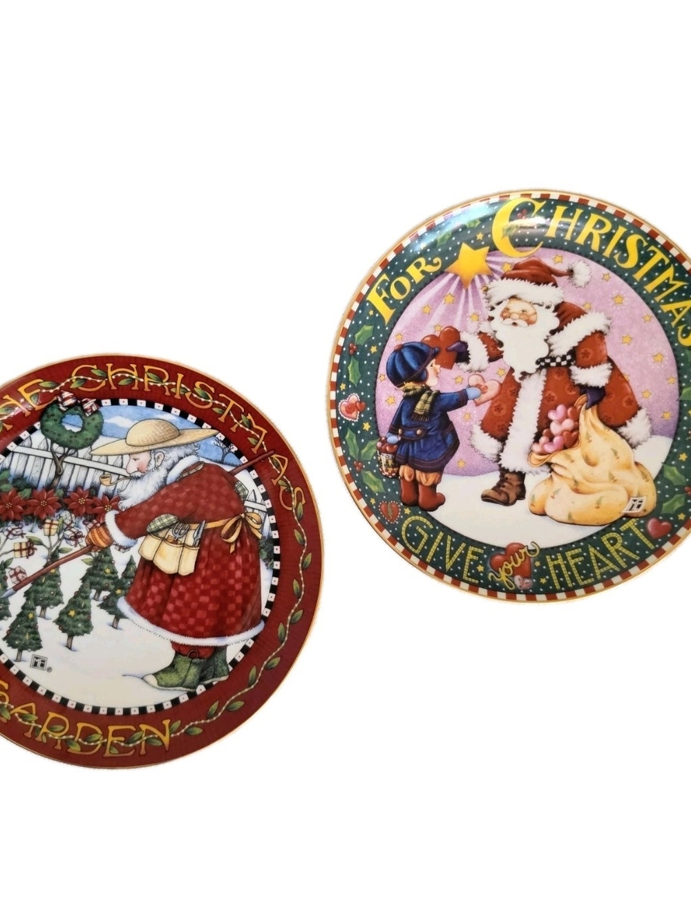 Mary Engelbreit Christmas Wall Plates Heart Garden Santa 1994 Danbury Mint